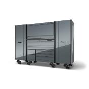 Servante de 54 po à 9 tiroirs à double rangée Masters Series avec PowerDrawer et SpeeDrawer  gris orage avec garnitures noires 